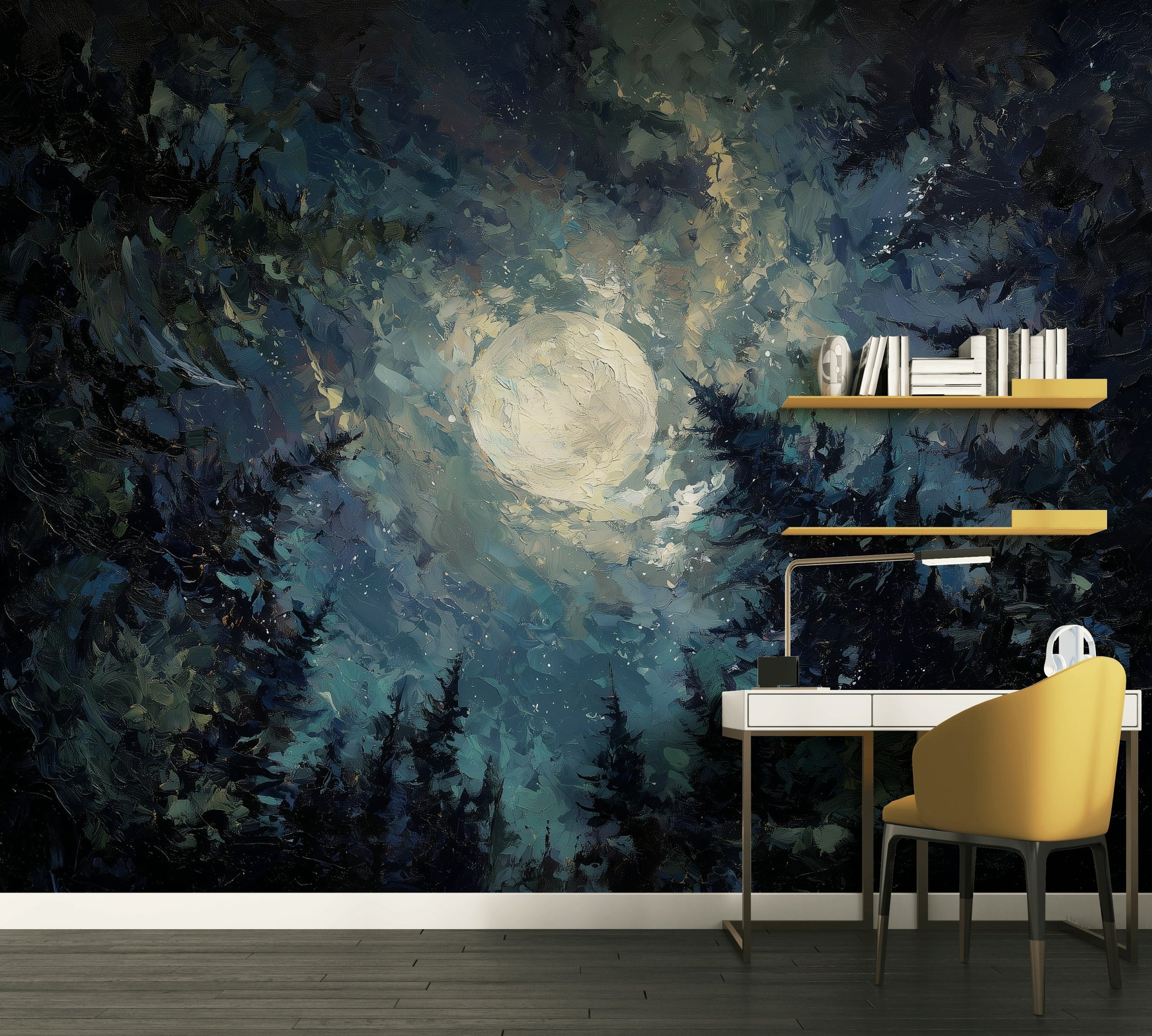 Soyut Ay Işığı Poster Duvar Kağıdı Lacivert Gece Tonları Salon