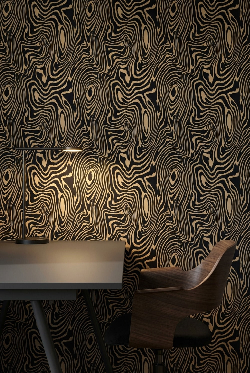 Zebra Desenli Duvar Kağıdı Siyah Bej Modern Salon