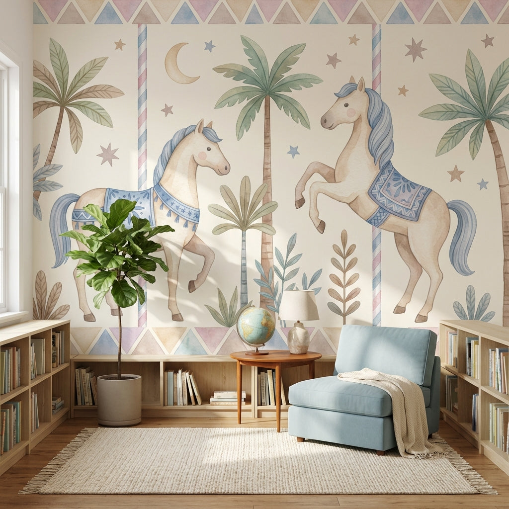 Unicorn Atlı Poster Duvar Kağıdı Pastel Çocuk Odası