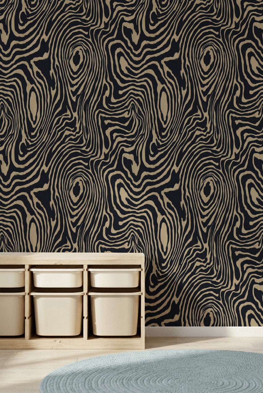 Zebra Desenli Duvar Kağıdı Siyah Bej Modern Salon