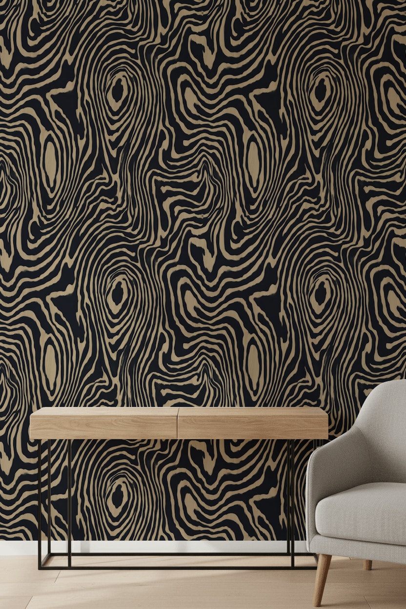 Zebra Desenli Duvar Kağıdı Siyah Bej Modern Salon