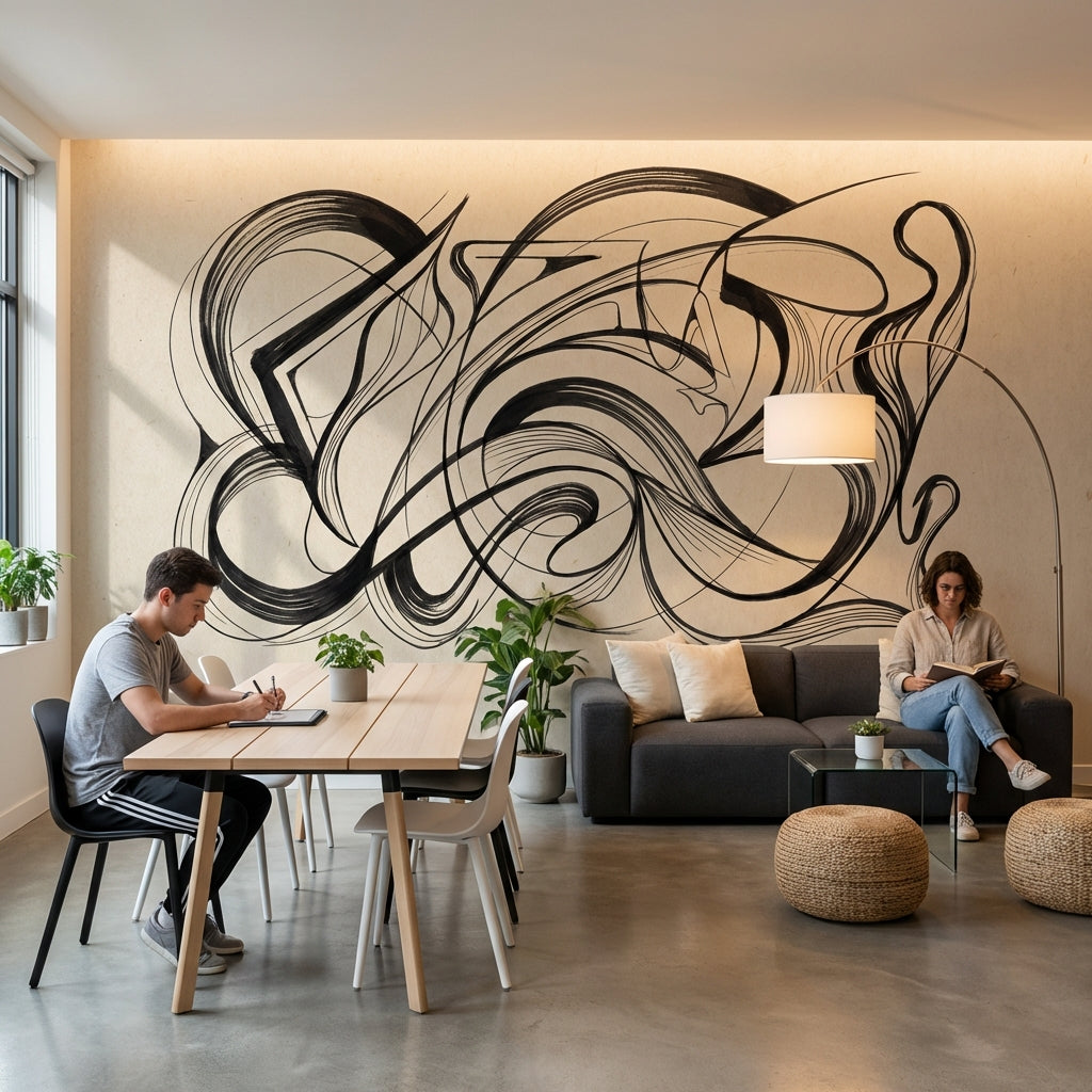 Siyah Beyaz Soyut Çizgili Poster Duvar Kağıdı Modern Salon