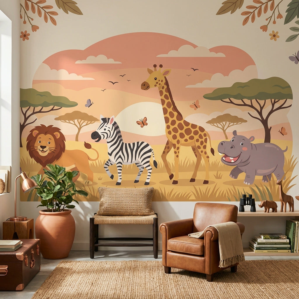 Safari Hayvanlı Poster Duvar Kağıdı Çocuk Odası Pastel Desenli