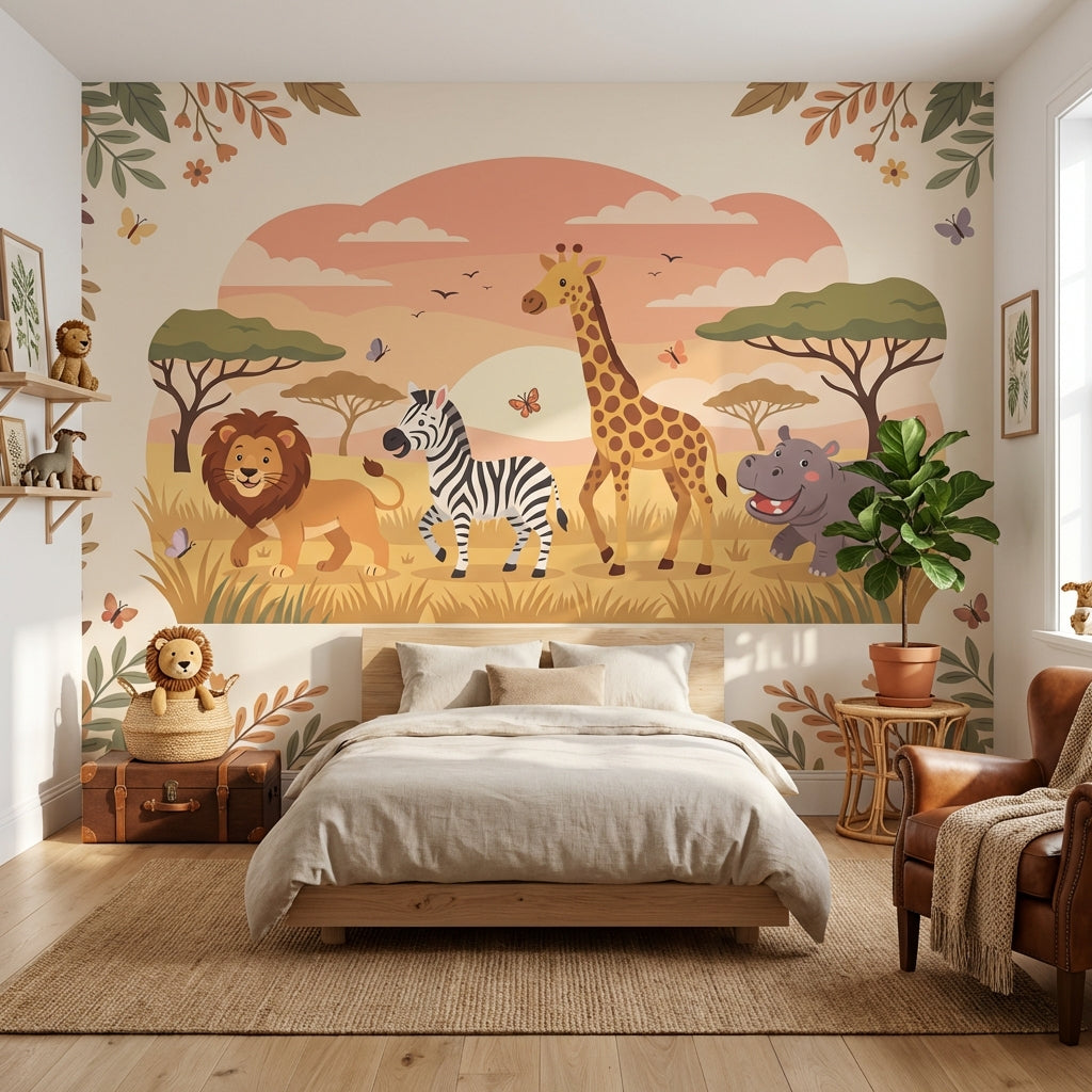 Safari Hayvanlı Poster Duvar Kağıdı Çocuk Odası Pastel Desenli