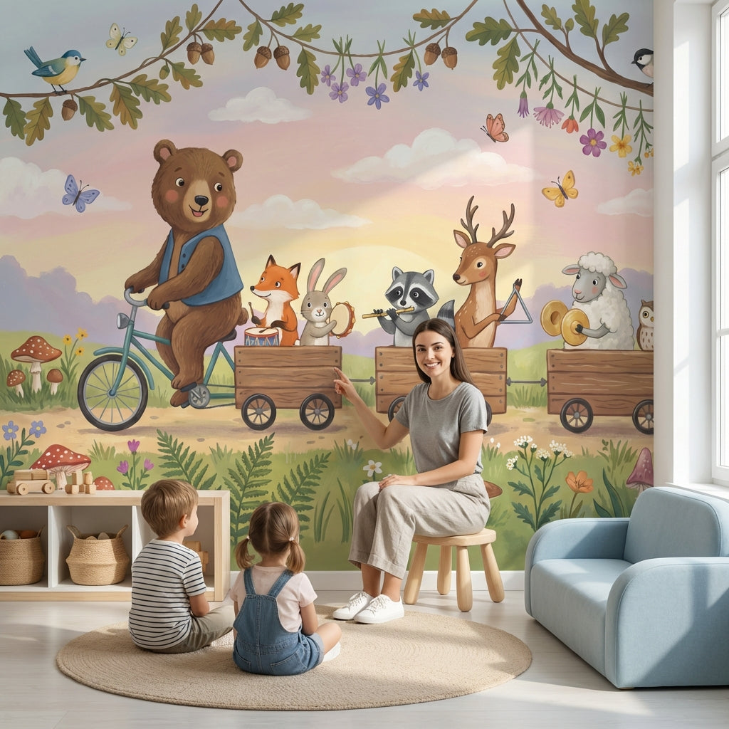 Orman Hayvanlı Poster Duvar Kağıdı Çocuk Odası Pastel