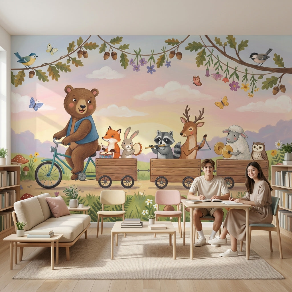 Orman Hayvanlı Poster Duvar Kağıdı Çocuk Odası Pastel