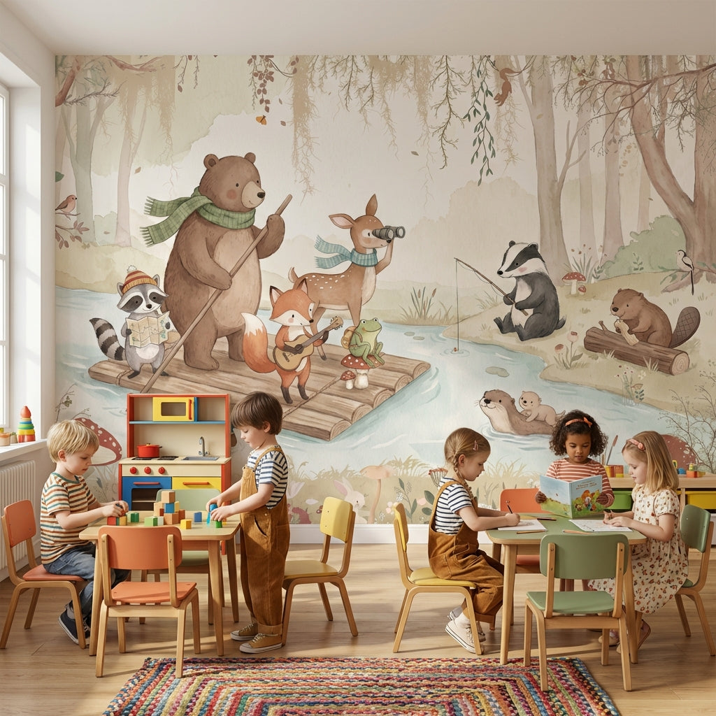 Orman Hayvanları Poster Duvar Kağıdı Pastel Çocuk Odası Desenli