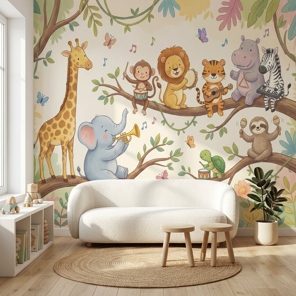 Müzikli Safari Hayvanları Poster Duvar Kağıdı Çocuk Odası