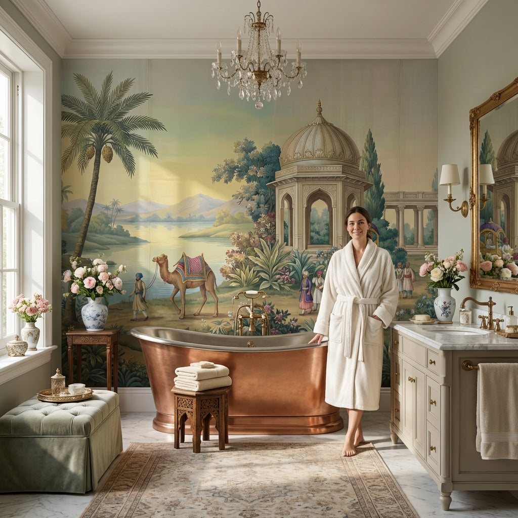 Doğu Saray Manzaralı Poster Duvar Kağıdı Bej Salon Dekoru