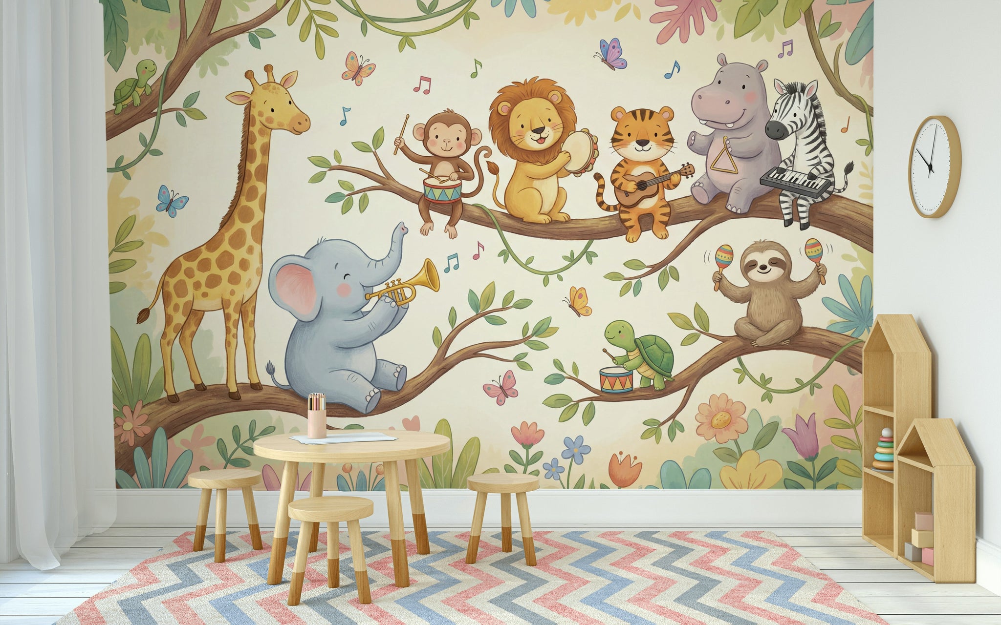 Müzikli Safari Hayvanları Poster Duvar Kağıdı Çocuk Odası