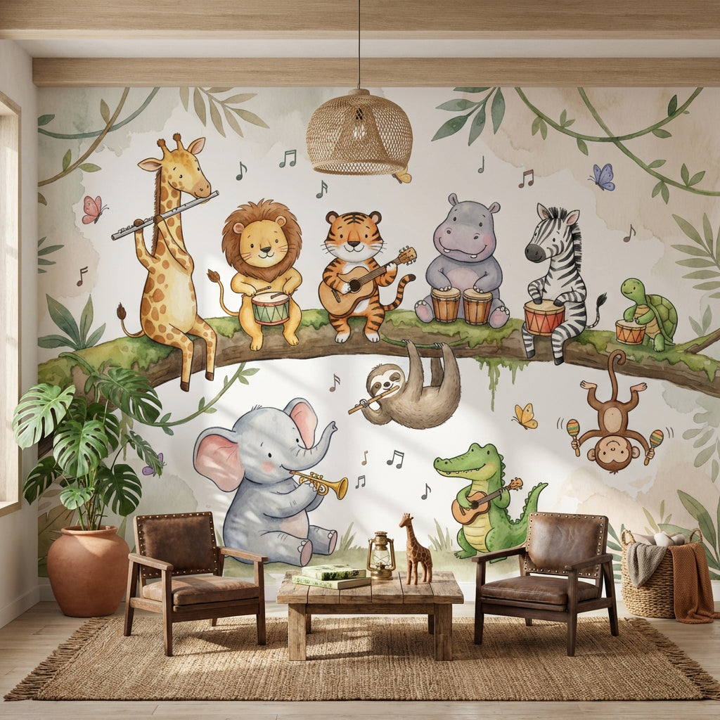 Müzik Yapan Safari Hayvanları Poster Duvar Kağıdı Çocuk Odası