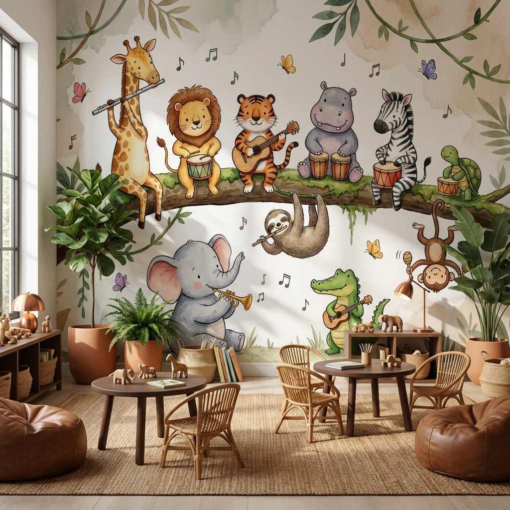 Müzik Yapan Safari Hayvanları Poster Duvar Kağıdı Çocuk Odası