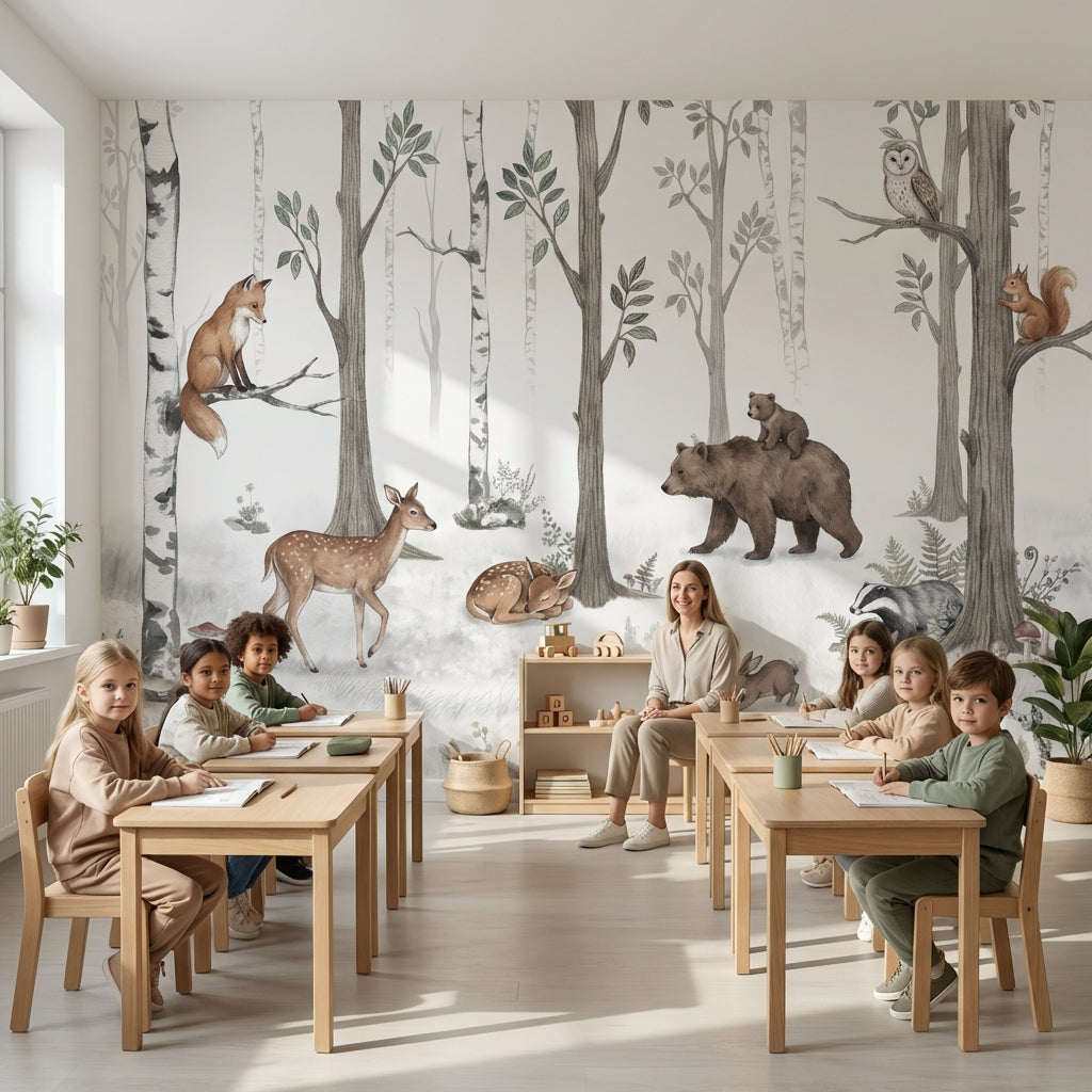 Orman Hayvanlı Poster Duvar Kağıdı Çocuk Odası Pastel