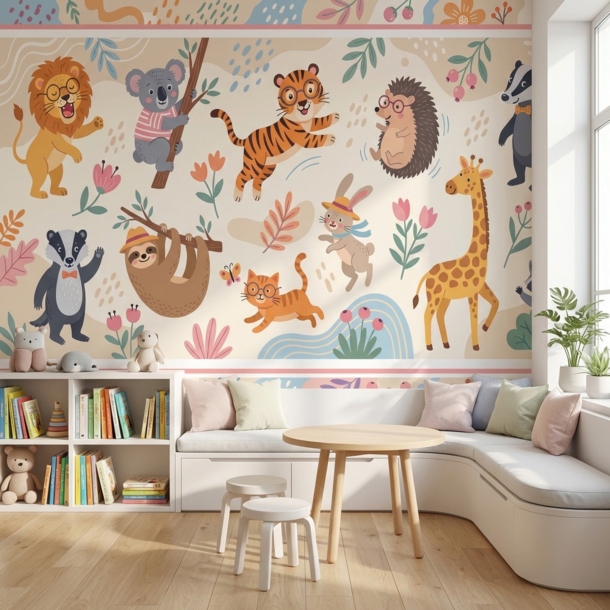 Sevimli Orman Hayvanlı Poster Duvar Kağıdı Pastel Çocuk Odası