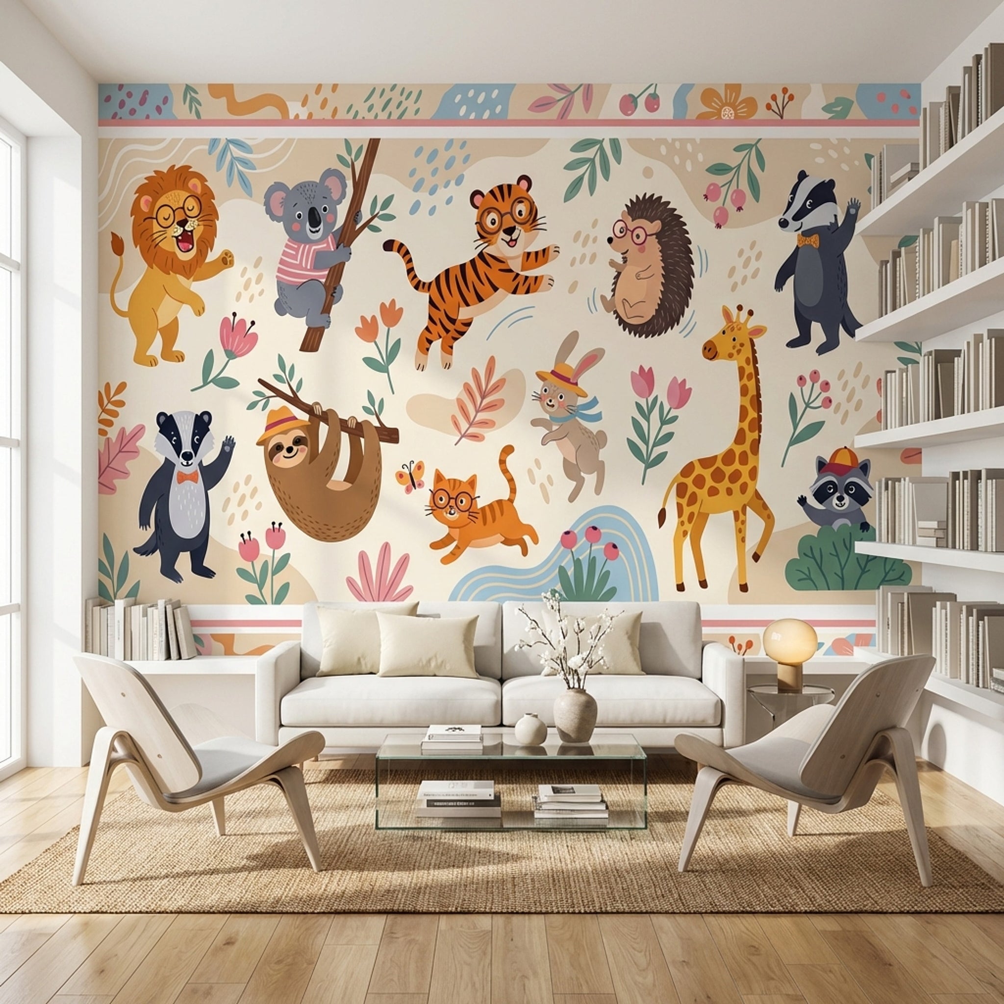 Sevimli Orman Hayvanlı Poster Duvar Kağıdı Pastel Çocuk Odası