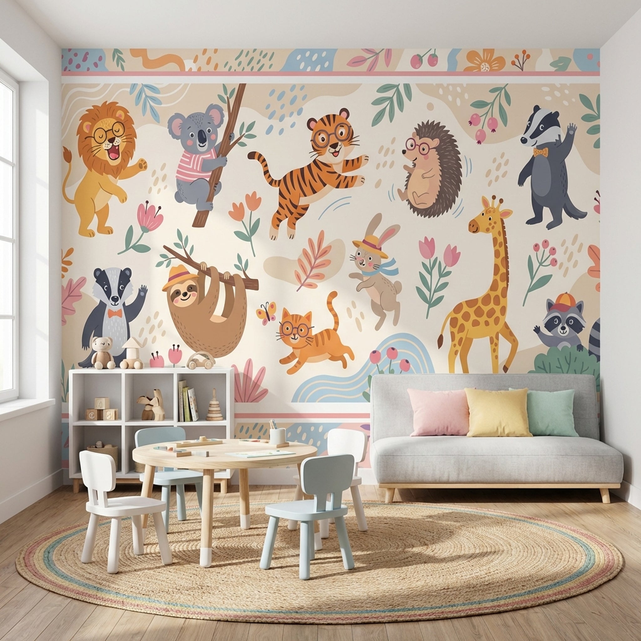 Sevimli Orman Hayvanlı Poster Duvar Kağıdı Pastel Çocuk Odası