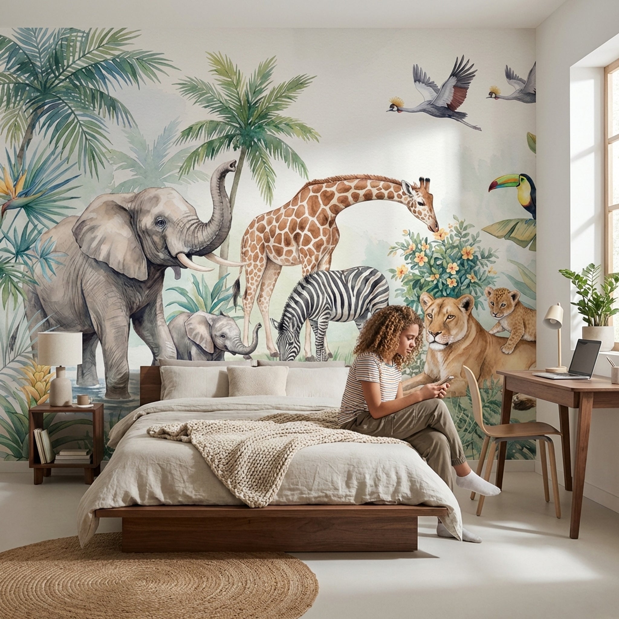 Safari Hayvanlı Poster Duvar Kağıdı Yeşil Çocuk Odası