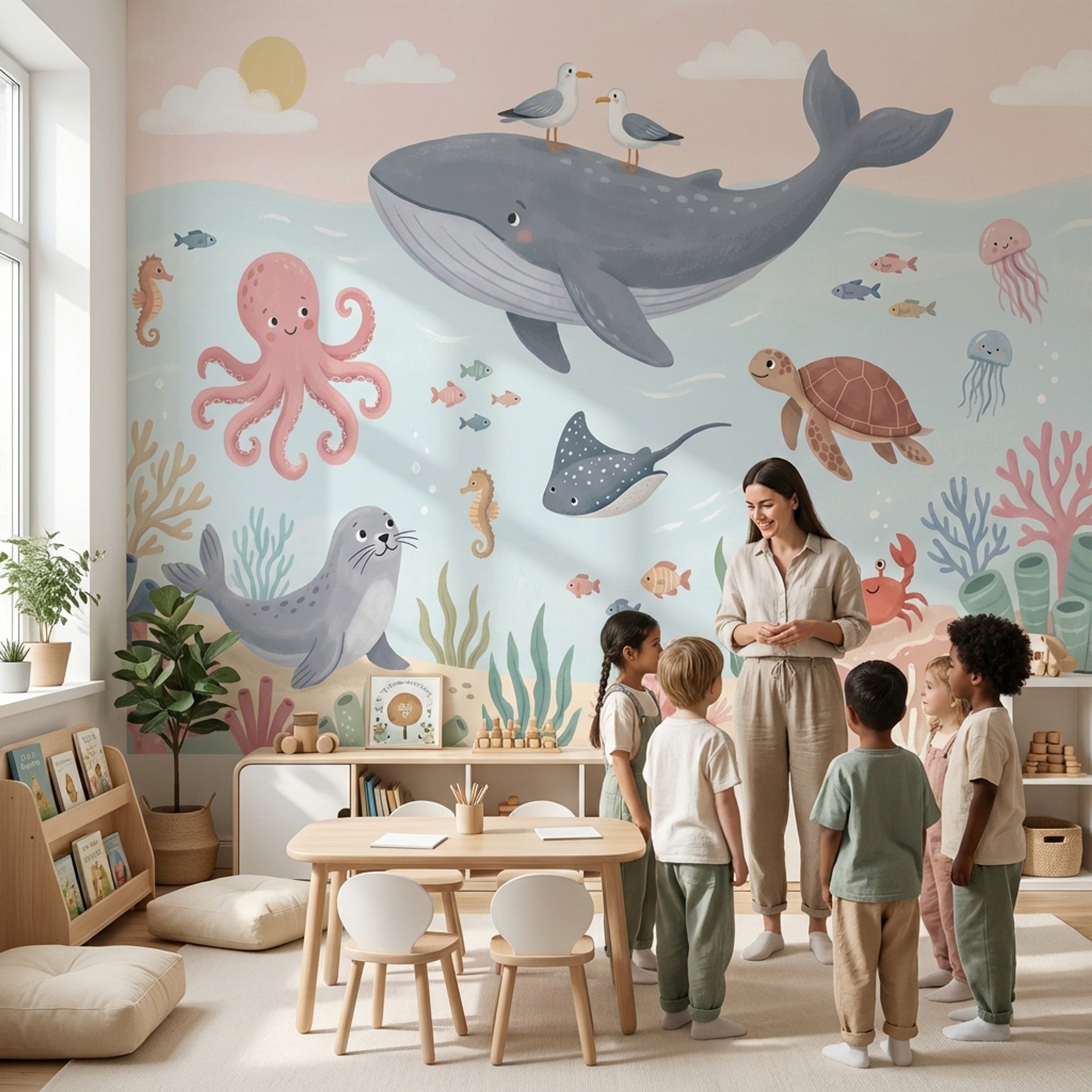 Deniz Canlıları Poster Duvar Kağıdı Pastel Çocuk Odası