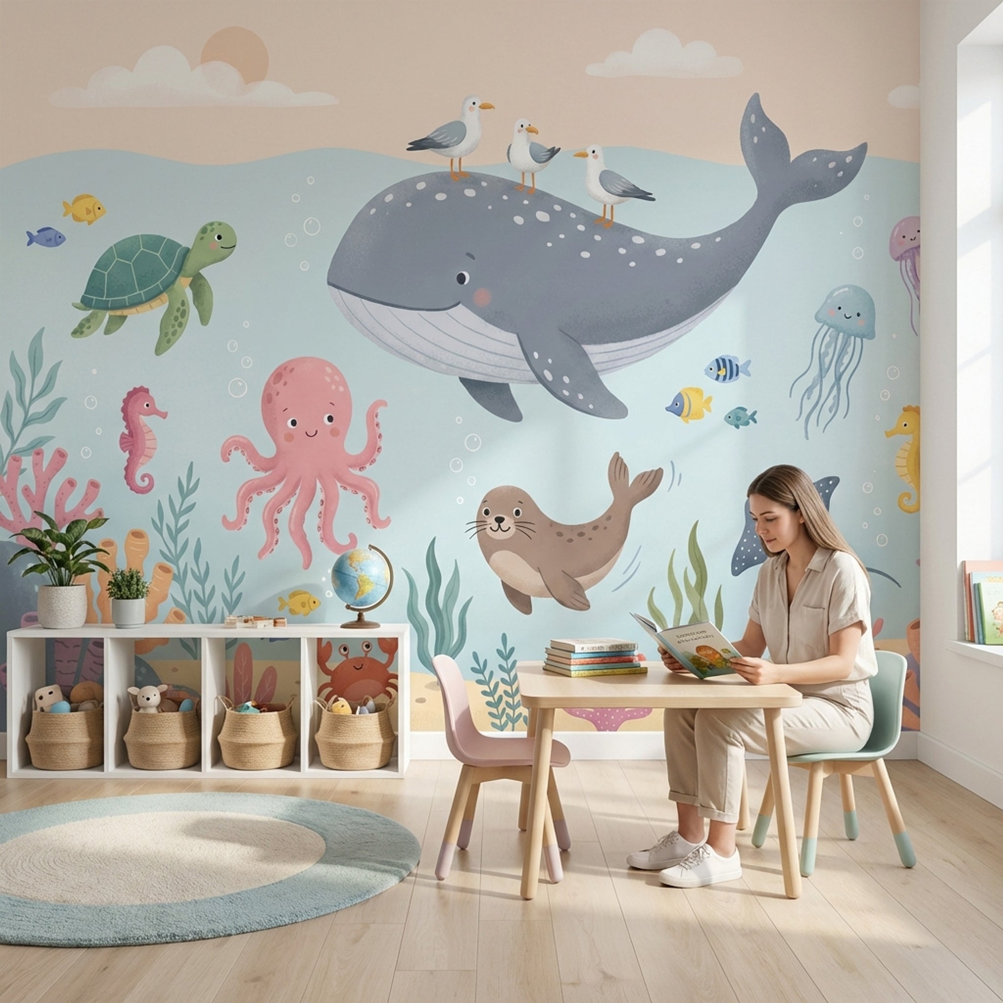 Deniz Canlıları Poster Duvar Kağıdı Pastel Çocuk Odası
