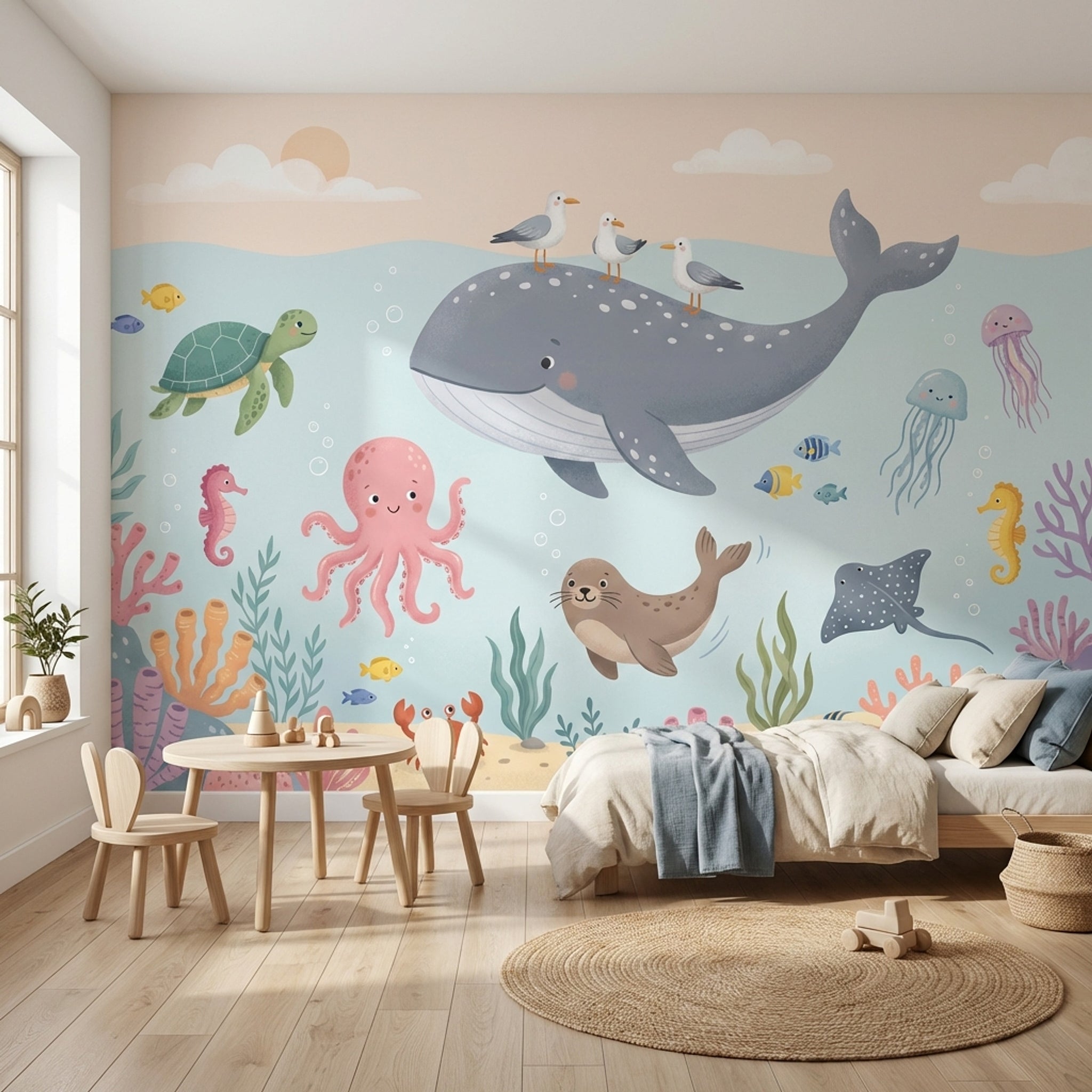 Deniz Canlıları Poster Duvar Kağıdı Pastel Çocuk Odası
