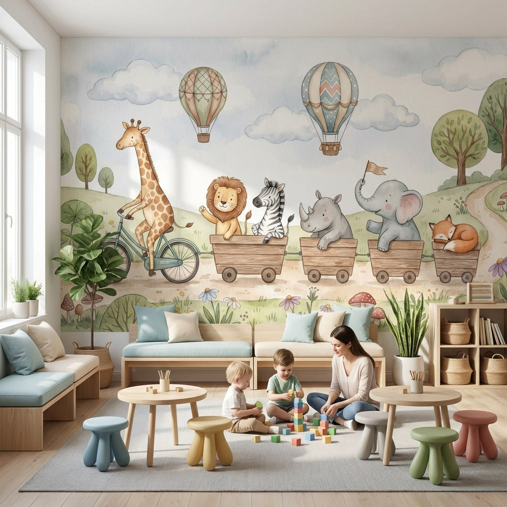 Sevimli Safari Hayvanlı Poster Duvar Kağıdı Çocuk Odası