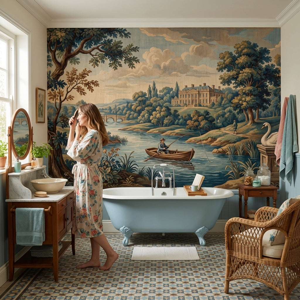 Göl Manzaralı Poster Duvar Kağıdı Klasik Saray ve Kayık