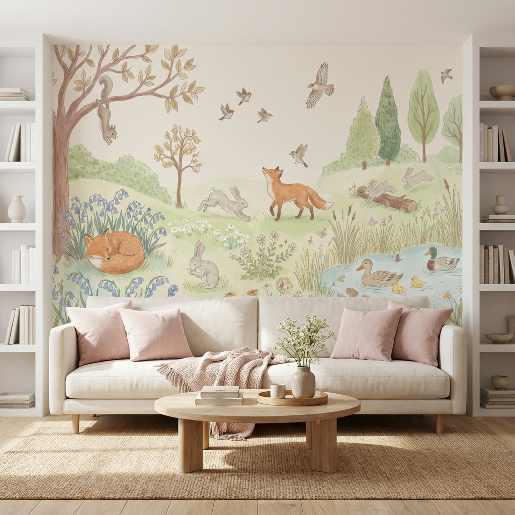 Orman Hayvanlı Poster Duvar Kağıdı Pastel Çocuk Odası