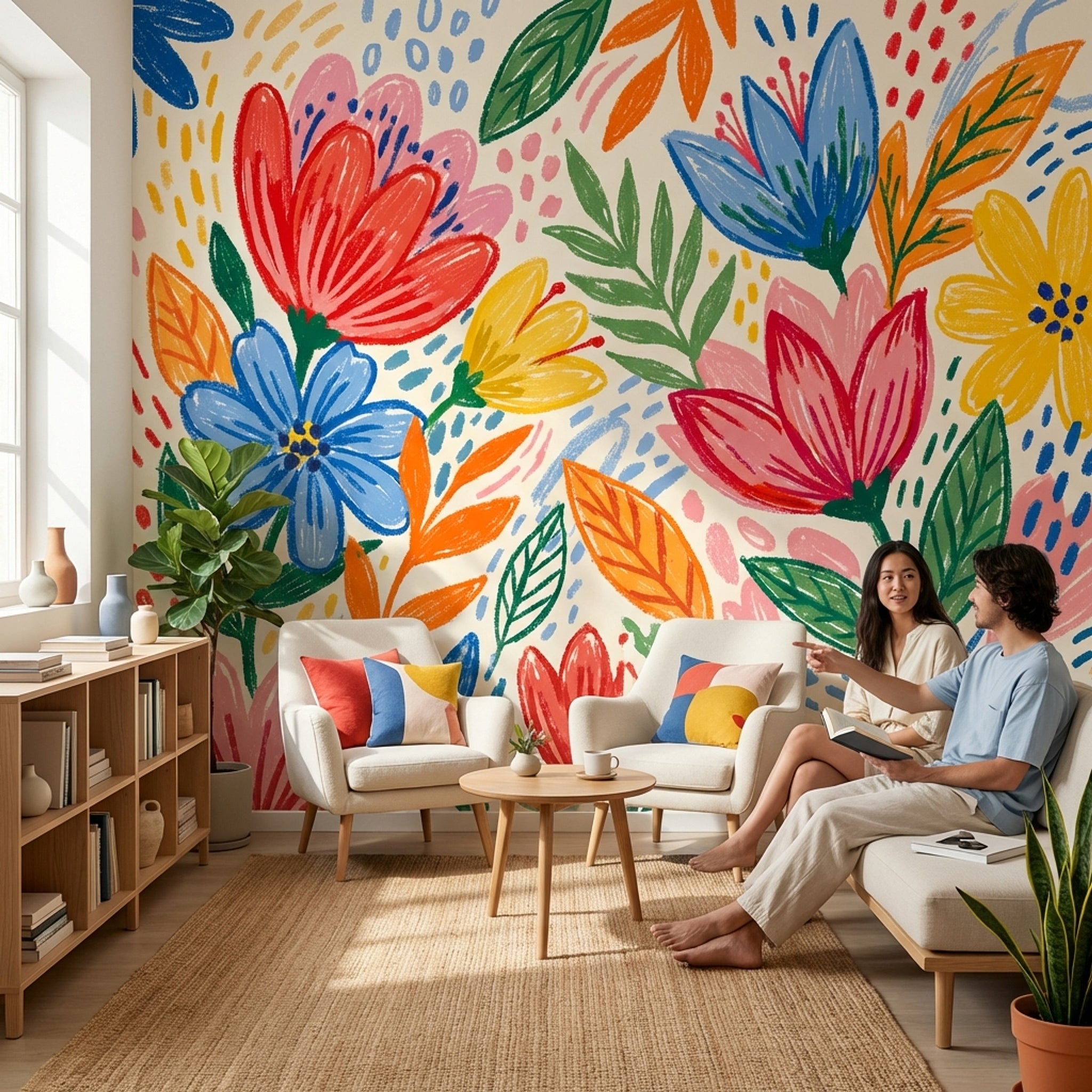 Renkli Çiçek Desenli Poster Duvar Kağıdı Modern Çocuk Odası