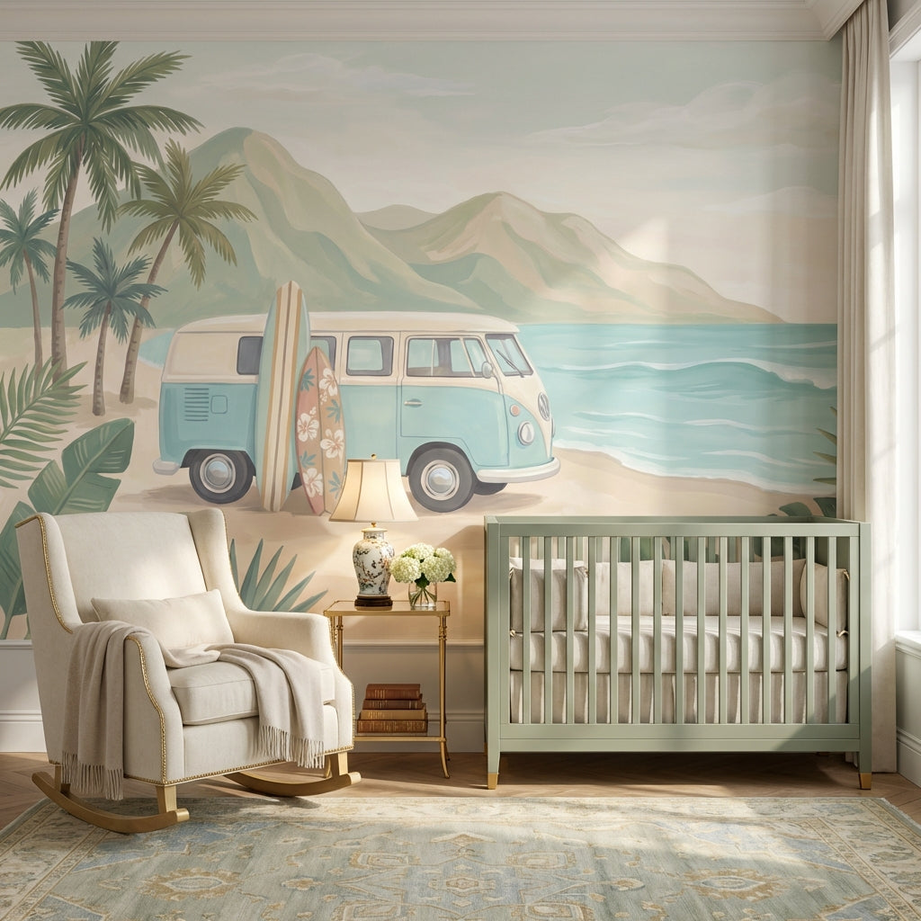 Sahil Manzaralı Karavan Poster Duvar Kağıdı Pastel Çocuk Odası