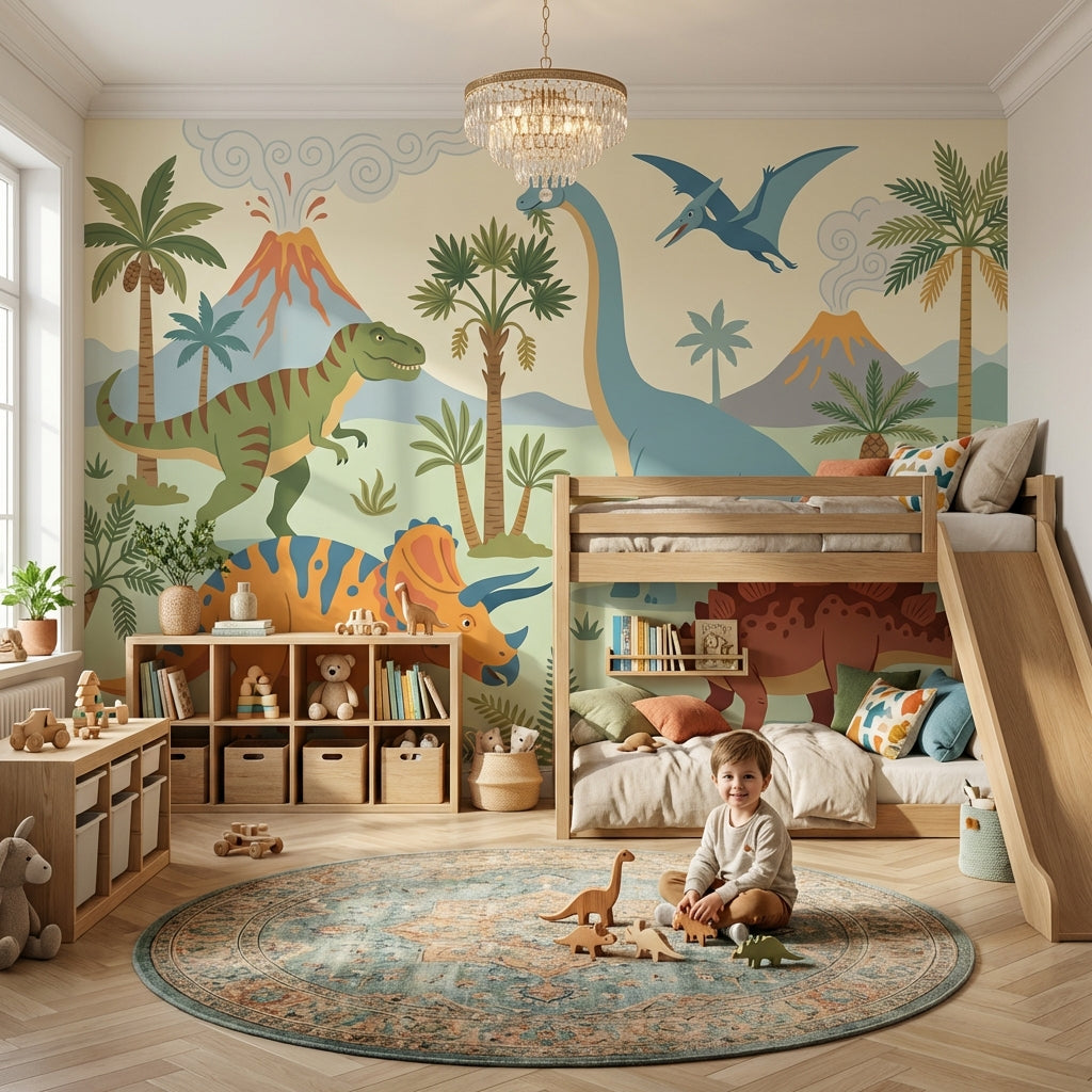 Dinozor Temalı Poster Duvar Kağıdı Pastel Yeşil Çocuk Odası