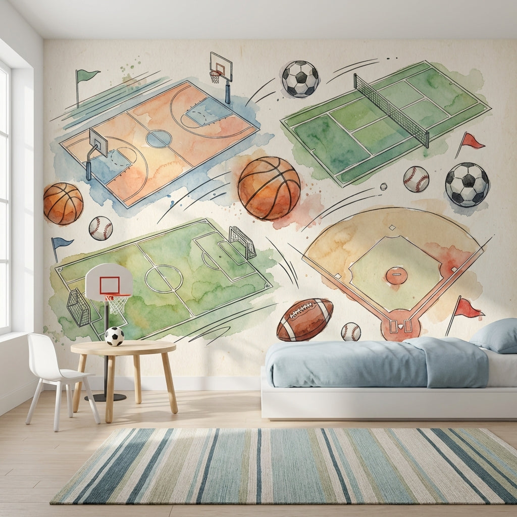 Sulu Boya Spor Temalı Poster Duvar Kağıdı Genç Odası