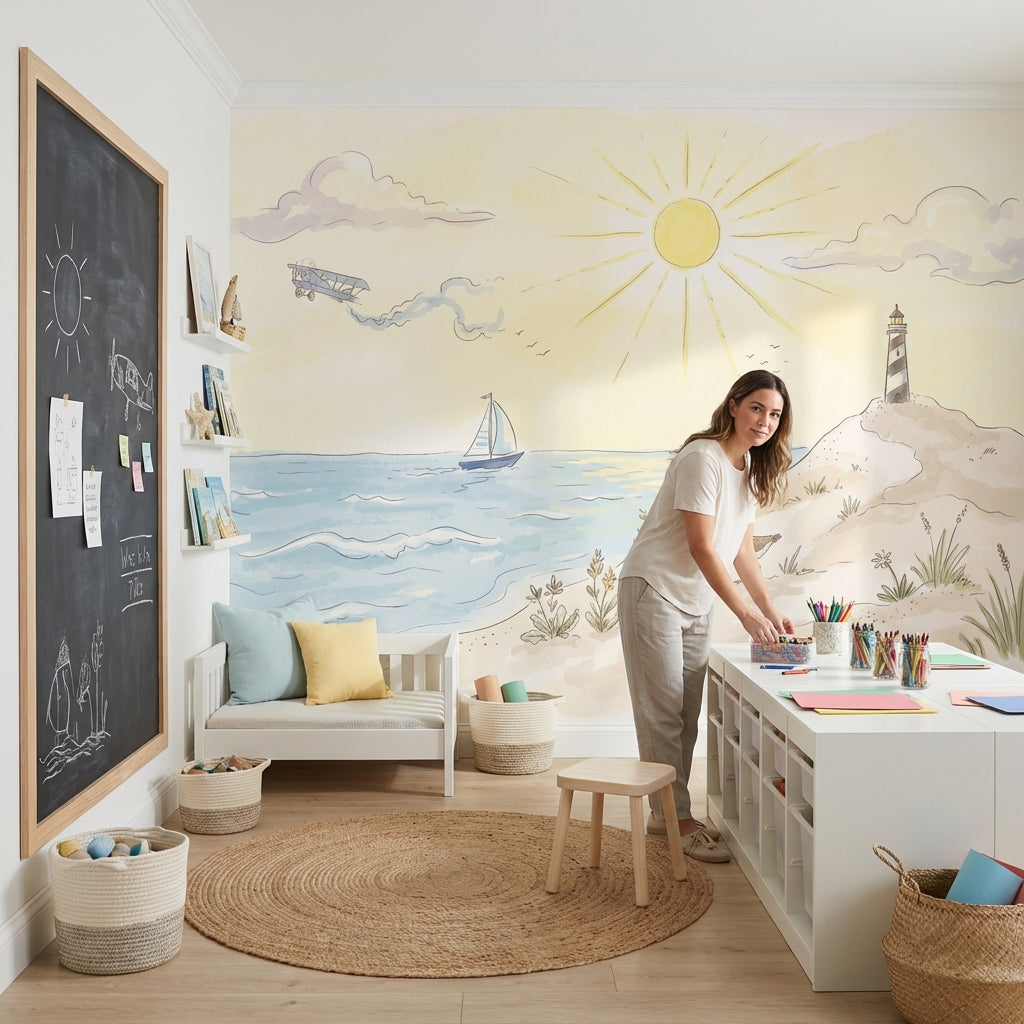 Deniz Feneri Sahil Manzaralı Poster Duvar Kağıdı Bebek Odası