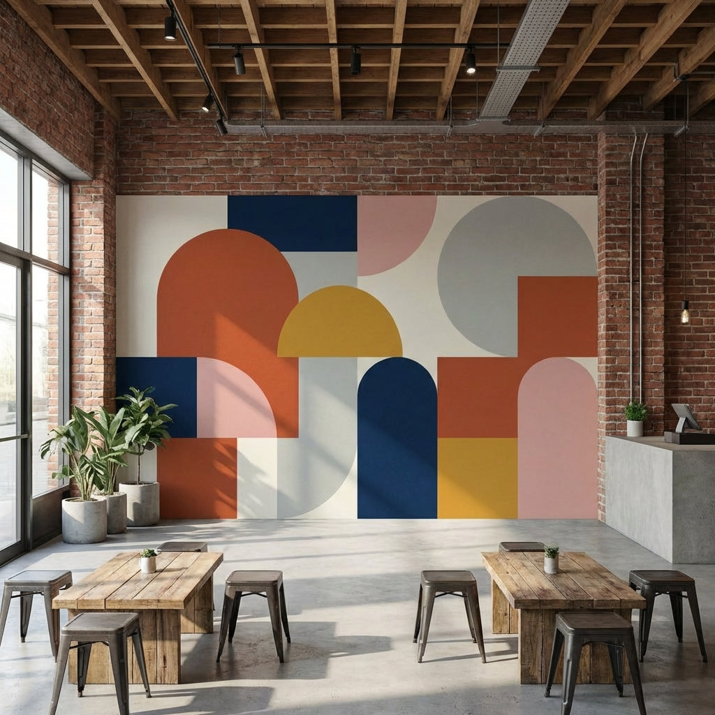 Renkli Geometrik Poster Duvar Kağıdı Modern Salon Duvar Dekoru