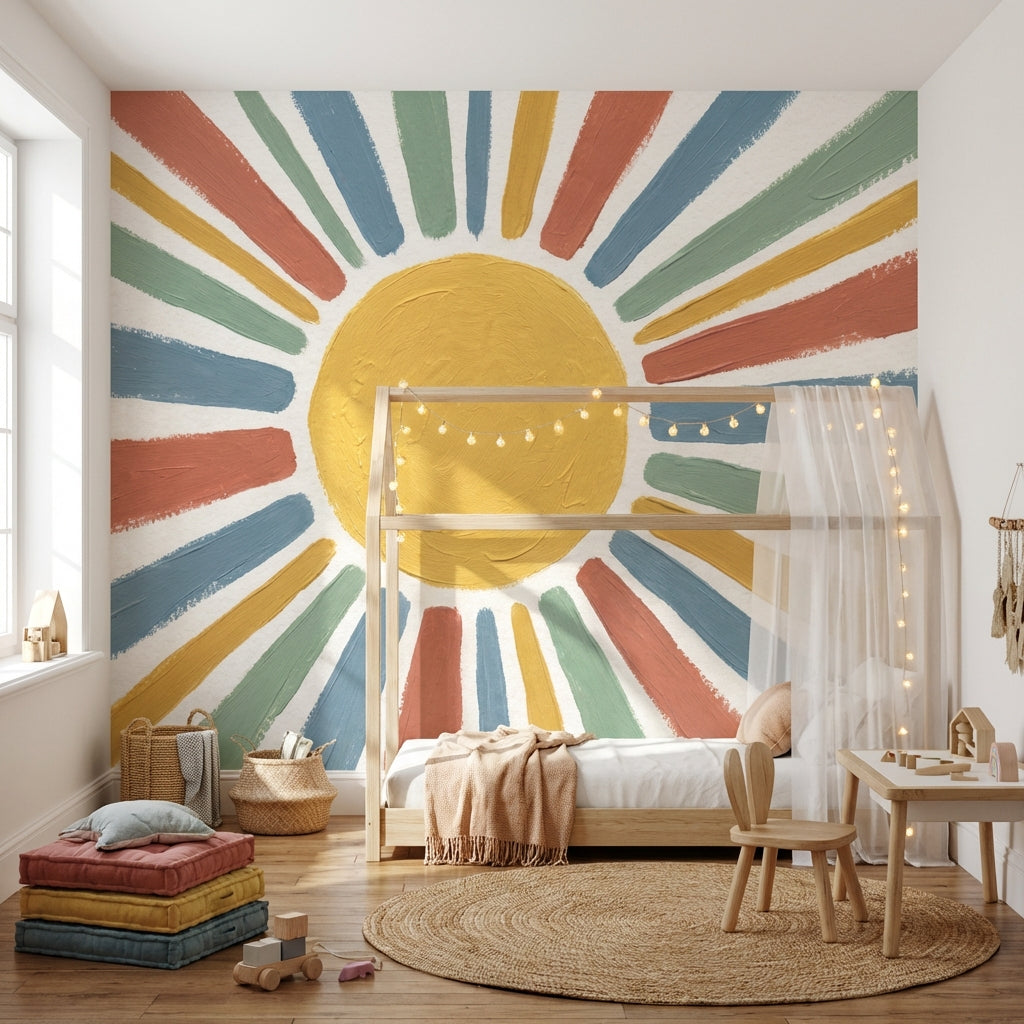 Renkli Güneş Işınlı Poster Duvar Kağıdı Çocuk Odası