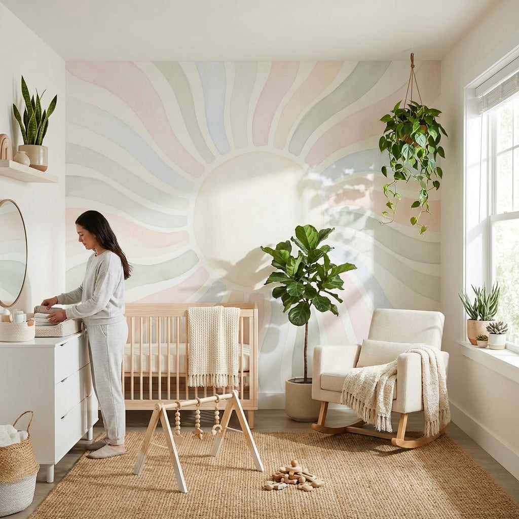 Pastel Güneş Işınları Poster Duvar Kağıdı Bebek Odası