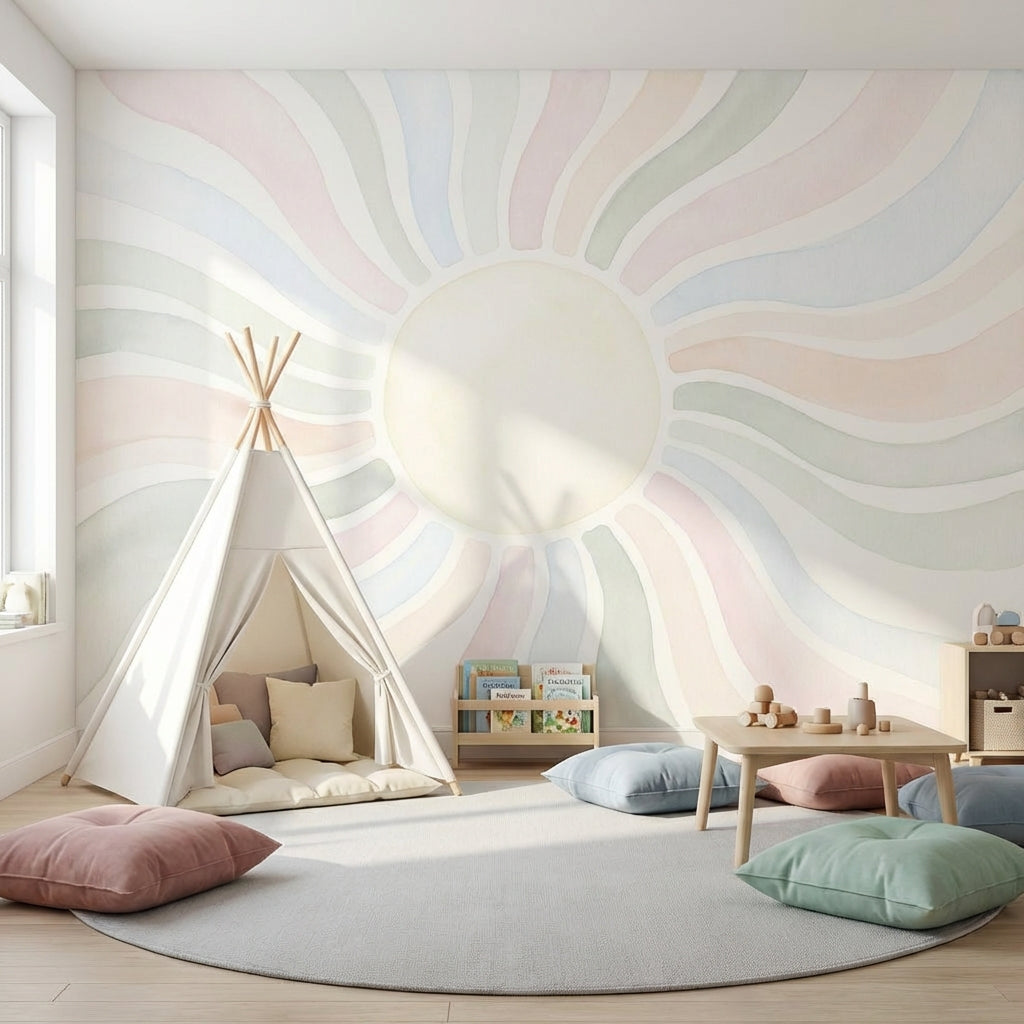 Pastel Güneş Işınları Poster Duvar Kağıdı Bebek Odası