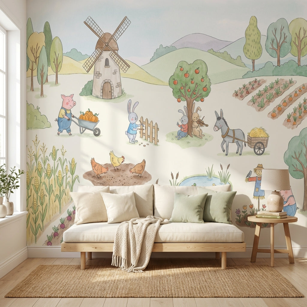 Çiftlik Hayvanlı Poster Duvar Kağıdı Pastel Çocuk Odası