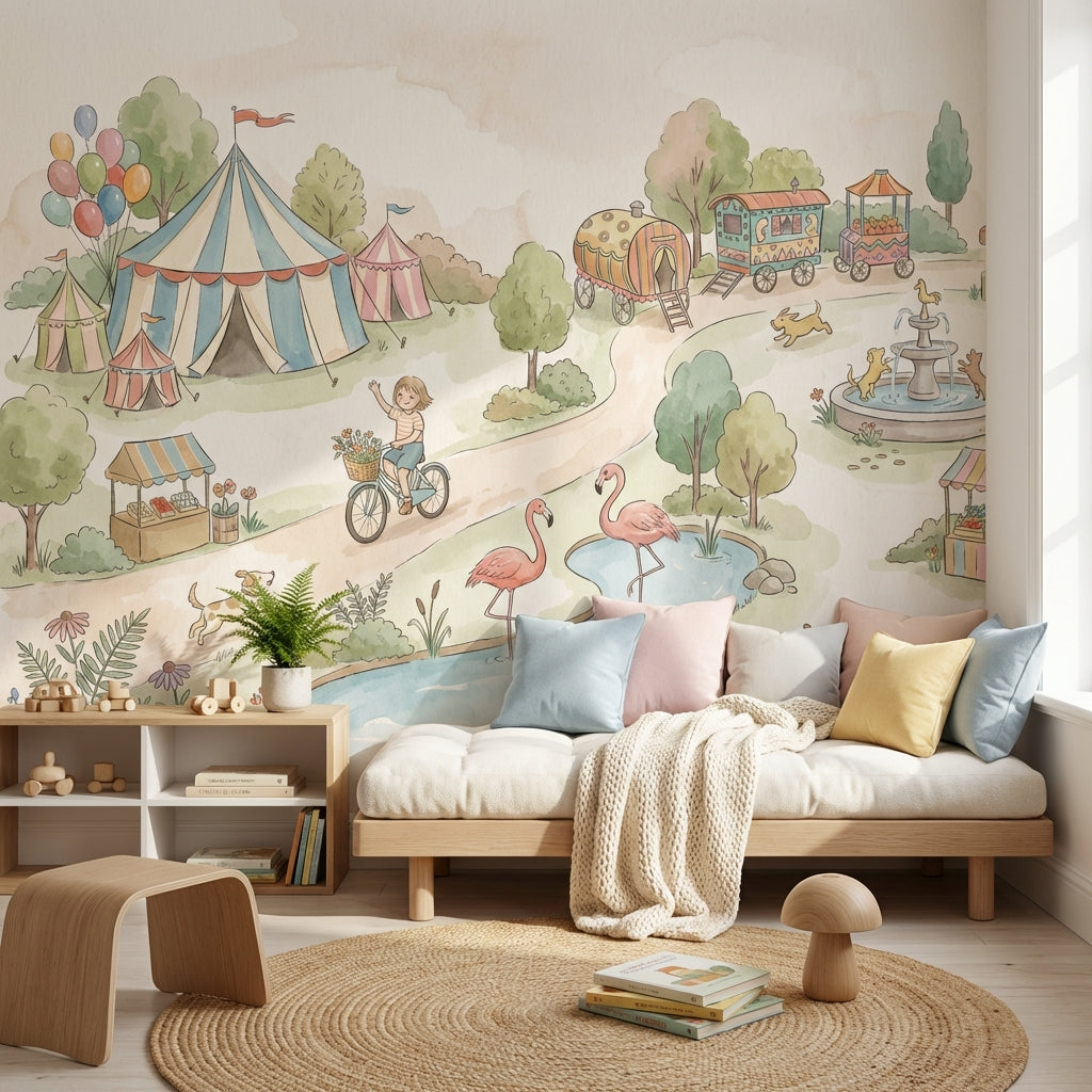 Sirk ve Lunapark Temalı Poster Duvar Kağıdı Çocuk Odası