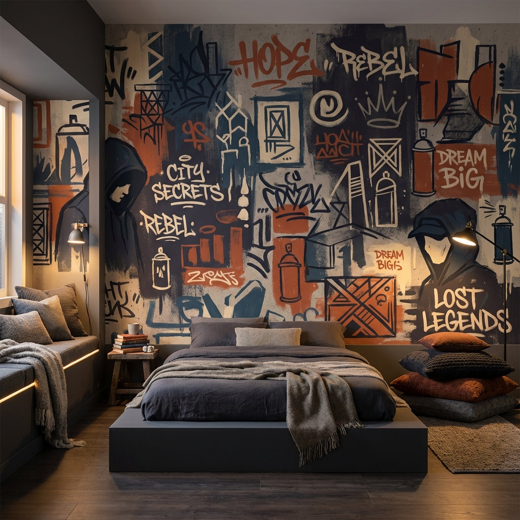 Grafiti Sokak Sanatı Poster Duvar Kağıdı Lacivert Kahverengi Salon
