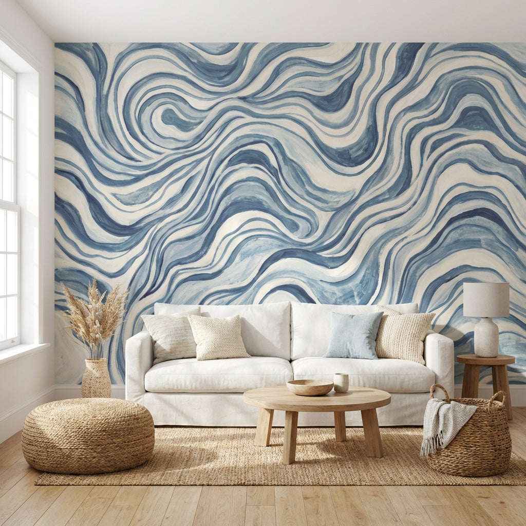 Mavi Dalgalı Soyut Poster Duvar Kağıdı Modern Salon Dekoru