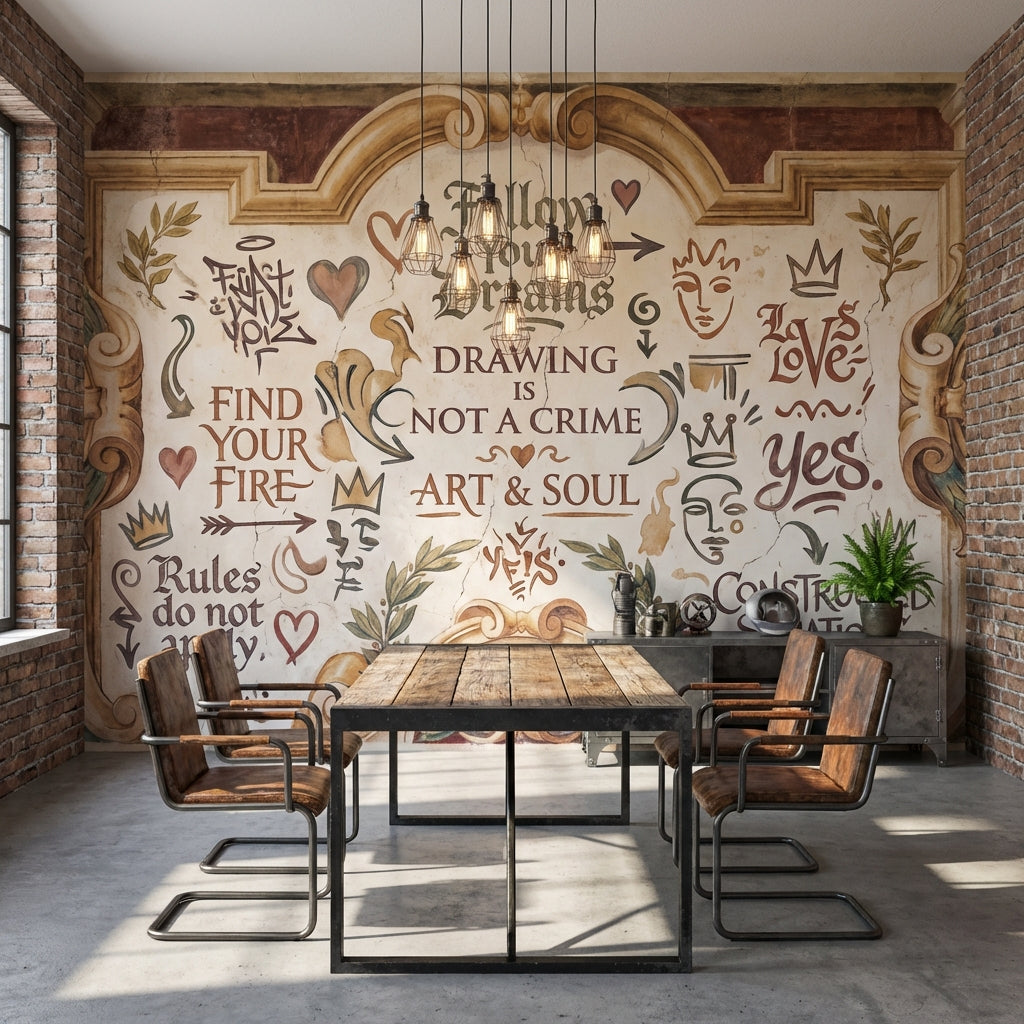 Tipografik Yazı Desenli Poster Duvar Kağıdı Kafe Duvar Dekoru