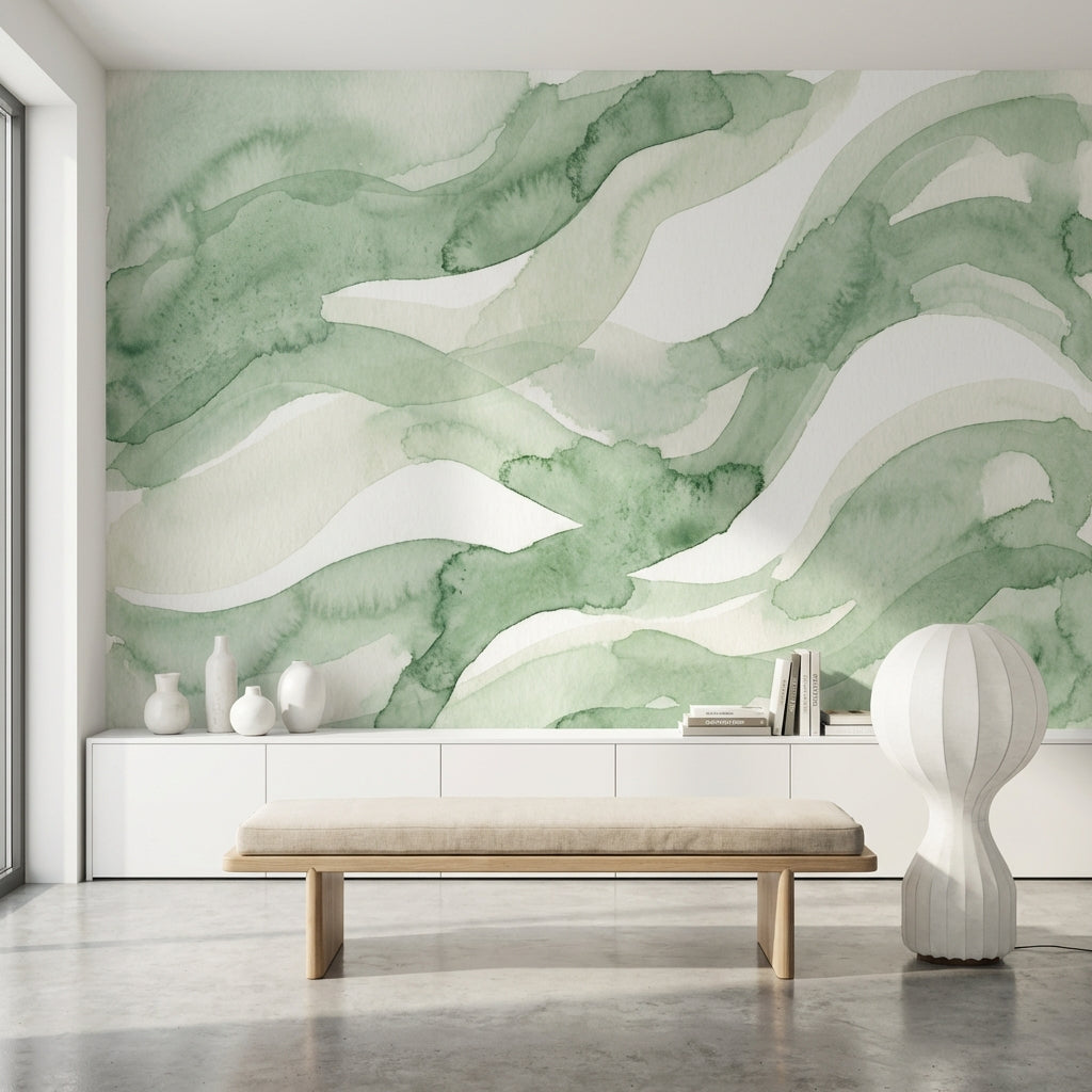 Yeşil Sulu Boya Soyut Poster Duvar Kağıdı Modern Salon