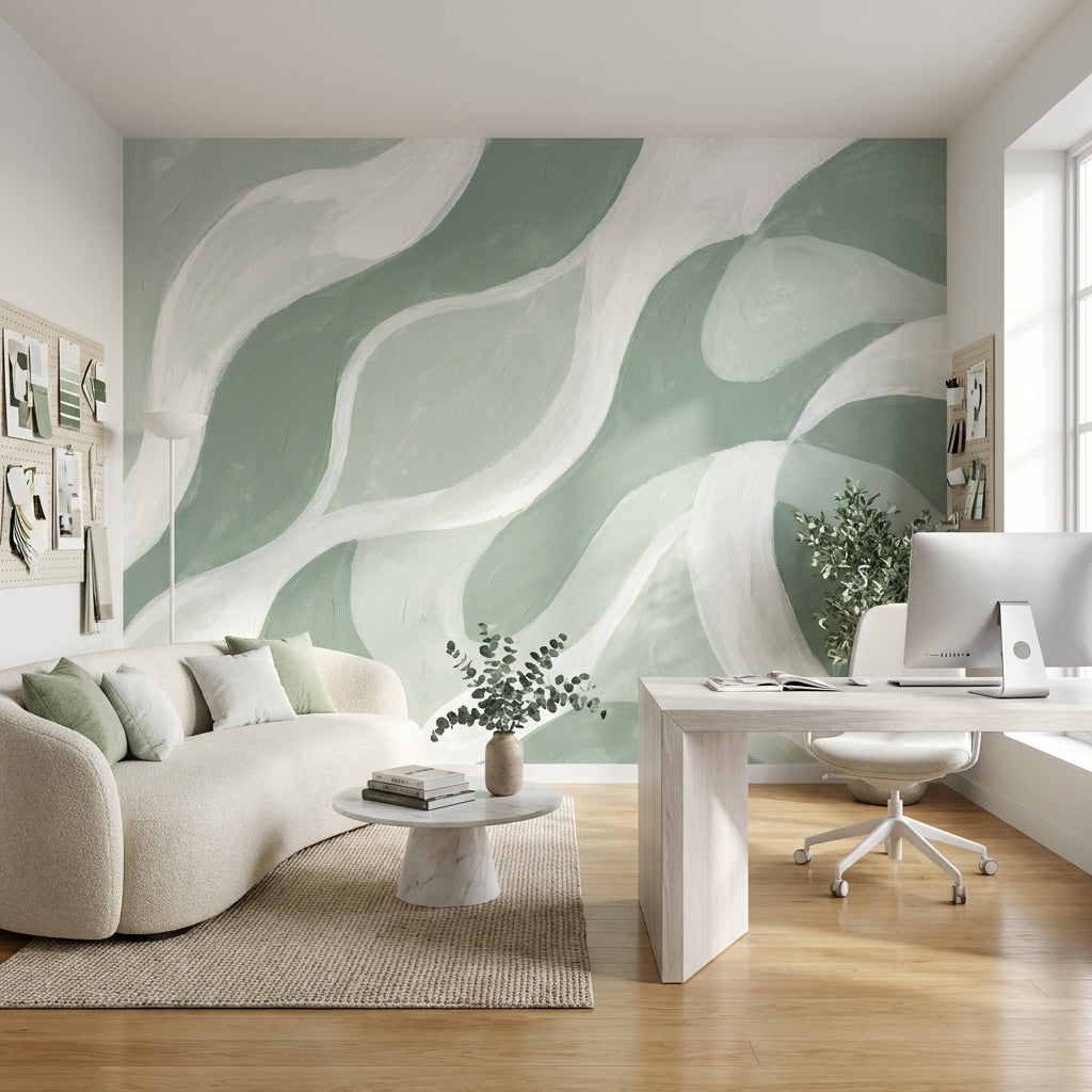 Yeşil Dalgalı Soyut Poster Duvar Kağıdı Modern Salon