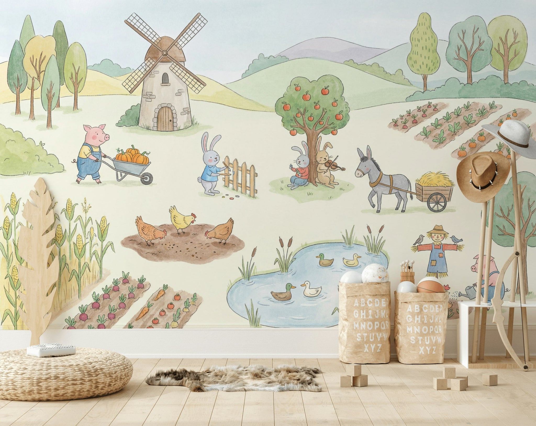 Çiftlik Hayvanlı Poster Duvar Kağıdı Pastel Çocuk Odası