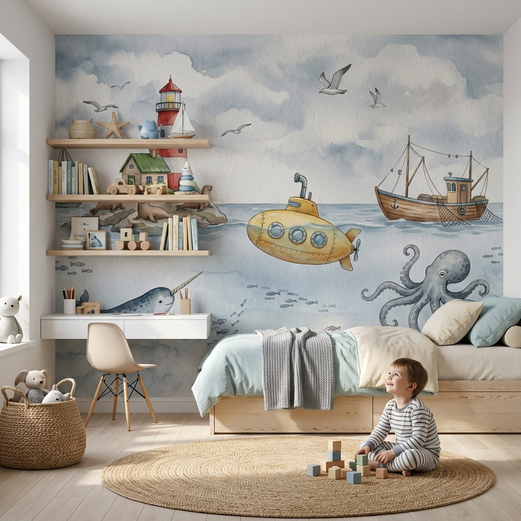 Denizaltı ve Deniz Hayvanları Poster Duvar Kağıdı Bebek Odası
