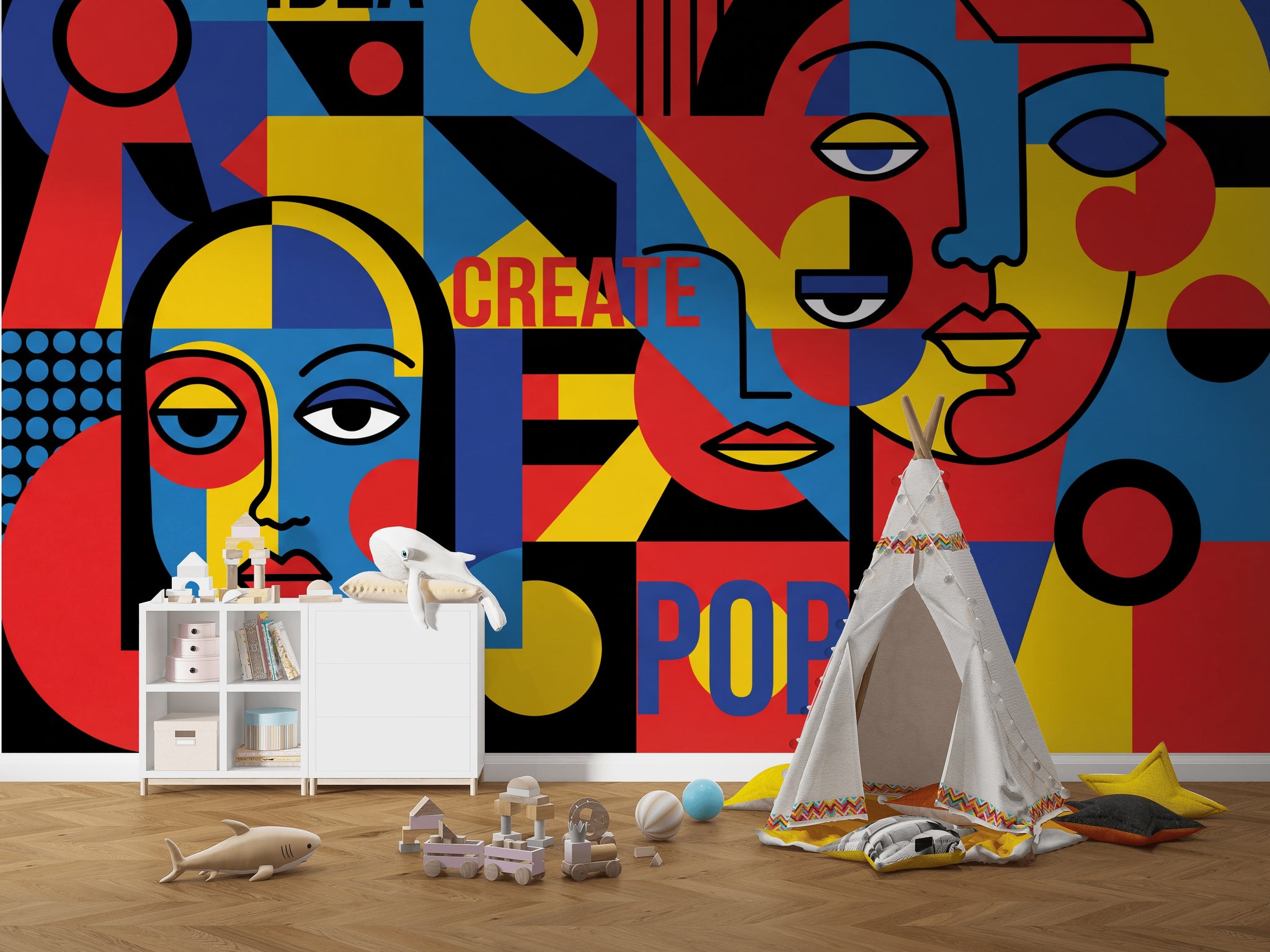 Renkli Pop Art Yüzler Poster Duvar Kağıdı Modern Salon