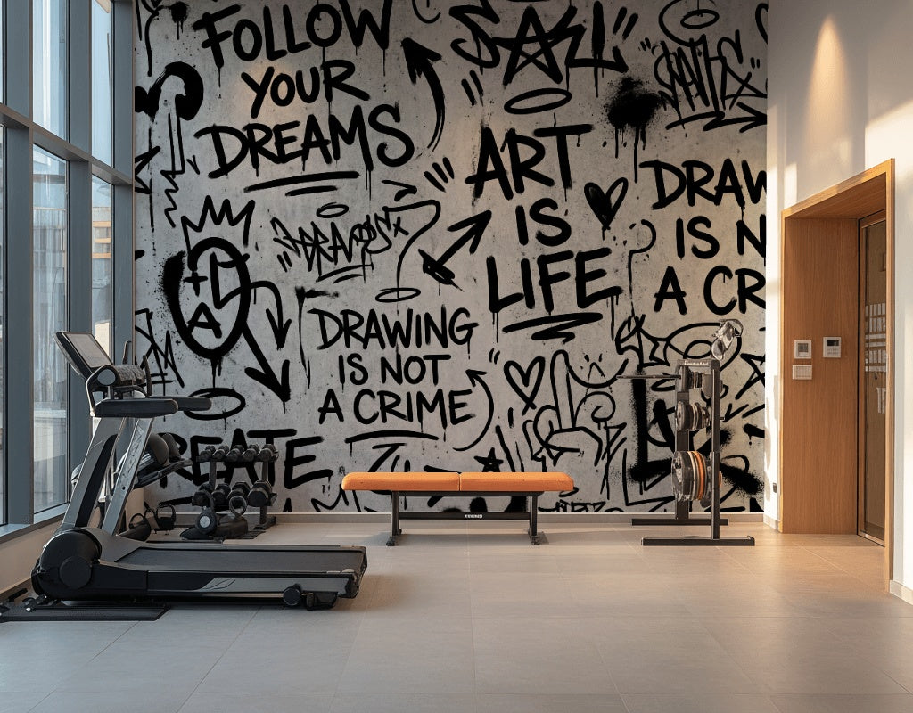 Graffiti Yazılı Poster Duvar Kağıdı Siyah Beyaz Genç Odası
