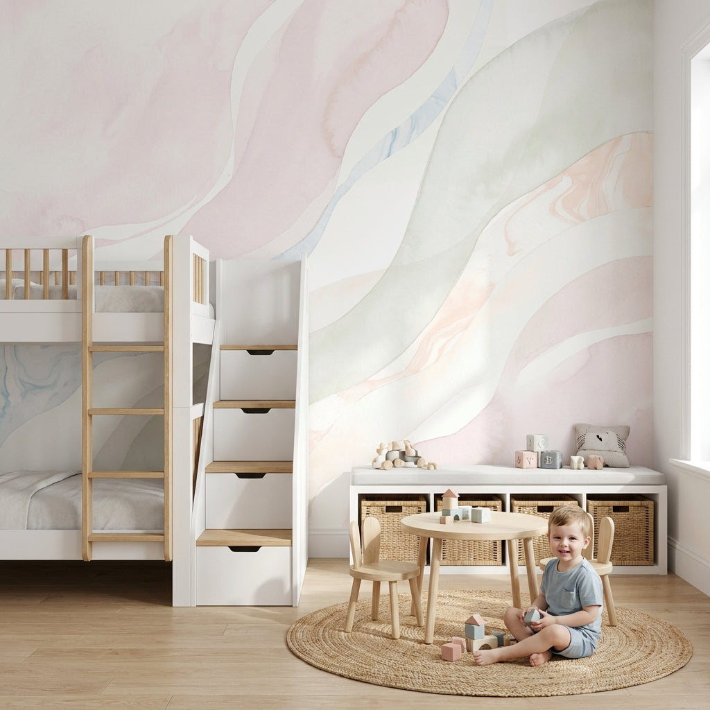 Pastel Soyut Dalgalı Poster Duvar Kağıdı Çocuk Odası