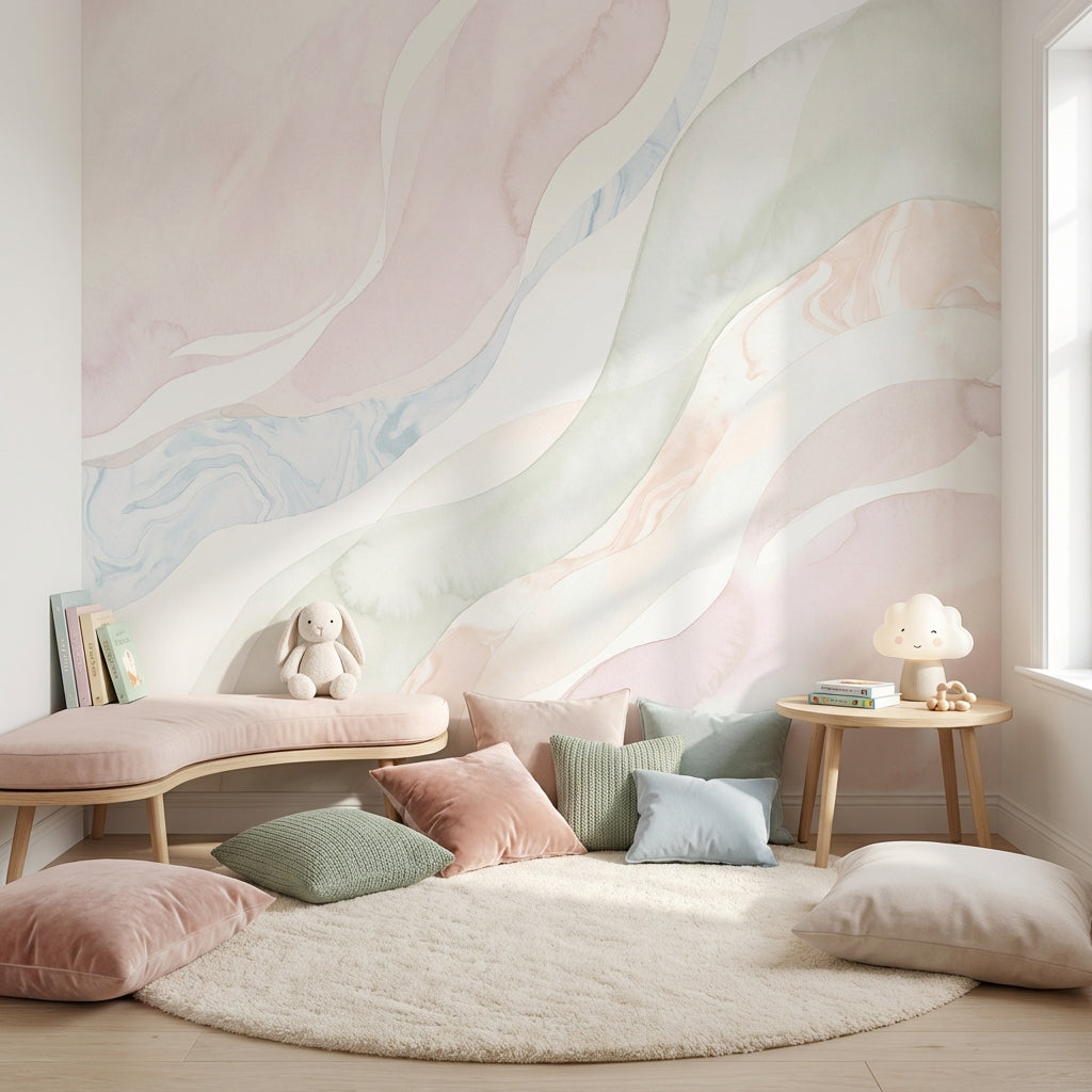Pastel Soyut Dalgalı Poster Duvar Kağıdı Çocuk Odası