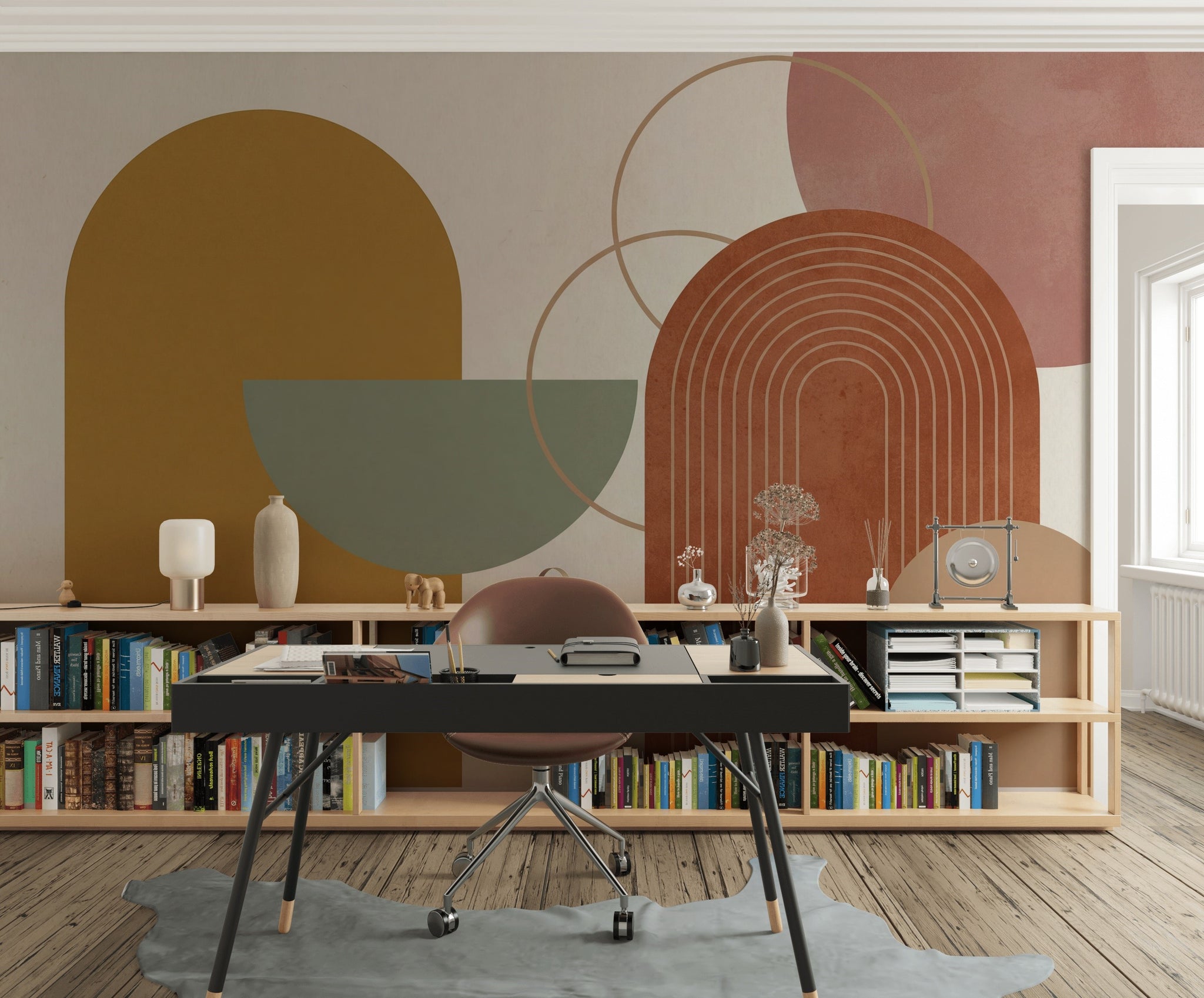 Modern Geometrik Poster Duvar Kağıdı Terracotta Tonlu Yatak Odası